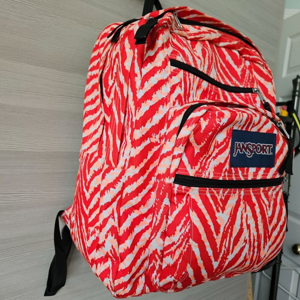 Jansport Big‎ Student Backpack Red White Zebra Print School College Travel Bag - Picture 7 of 16